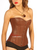 Victorian Classic Brown Leather English Corset steel boned front