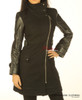 Leather Wool Coat With Full Grain Leather Arm Sleeves Tight Fit in black colour 