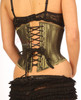 Metallic Green Satin Corset - Back View
