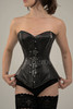 Black leather overbust corset open bust  - front