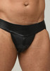 Perforated Black Leather Jock Pouch Underwear - side details