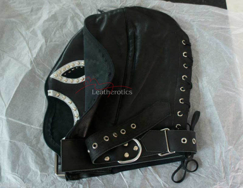 Black Real Leather Double Open Chin Mask Gimp DB