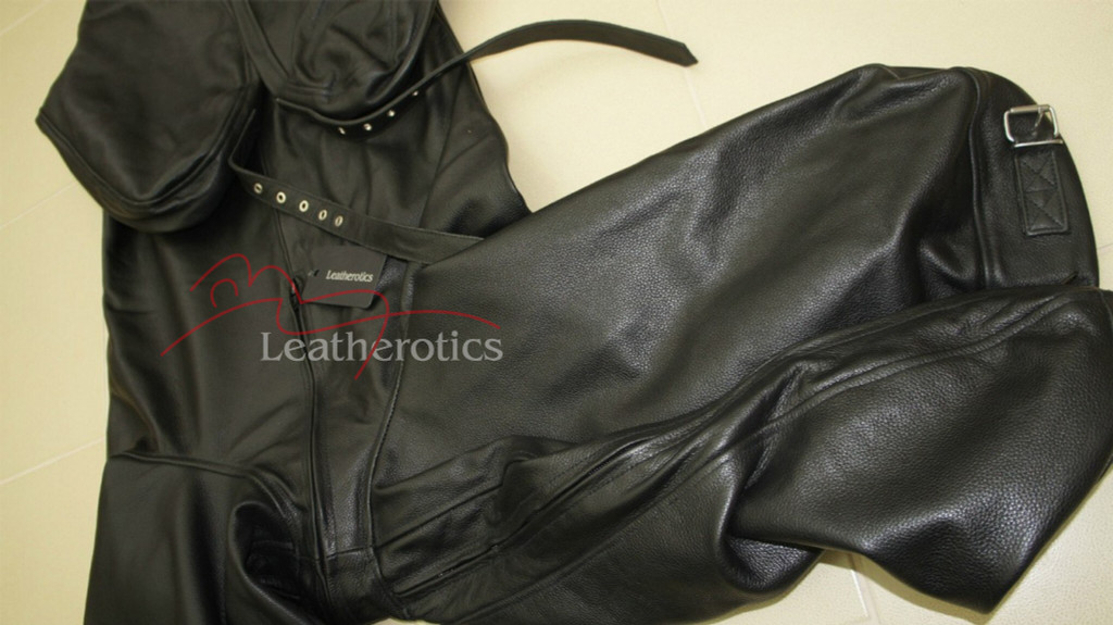  Leather Bodybag Bondage B-Suit with Mask Restraint Gimp suit pic 6