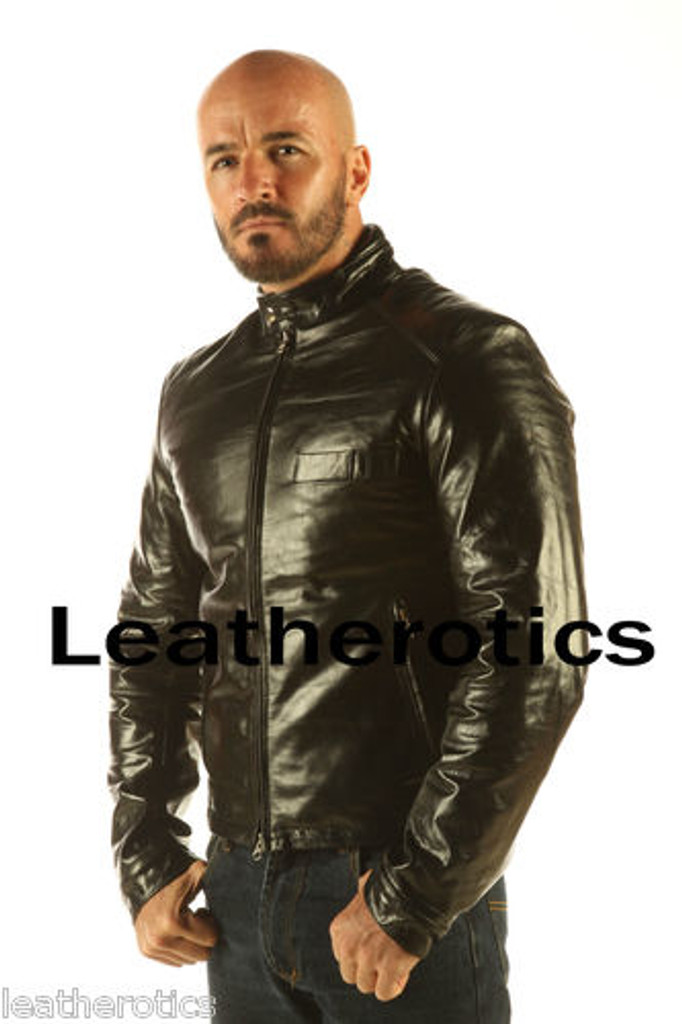 Full Grain Leather Jacket Classic Waist Length Cowhide Black VP