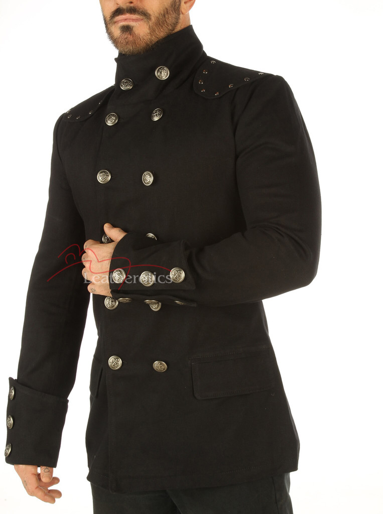 Men's Steampunk Military jacket Top Mandarin Collar jacket - details