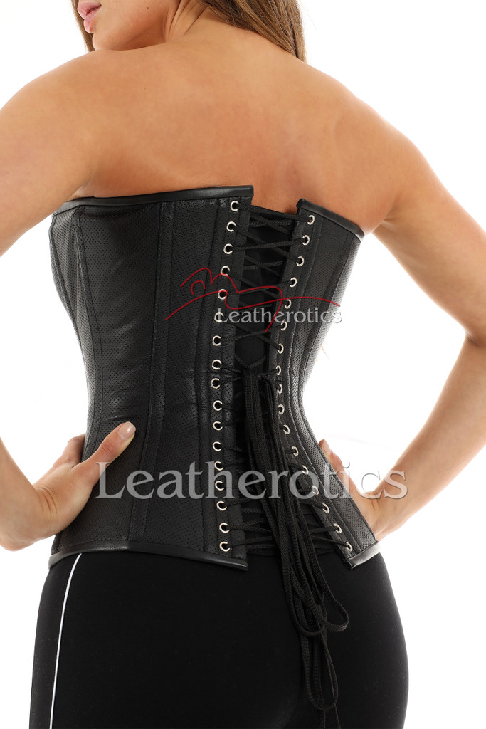 Perforated Leather Back Lacing Corset Overbust - back