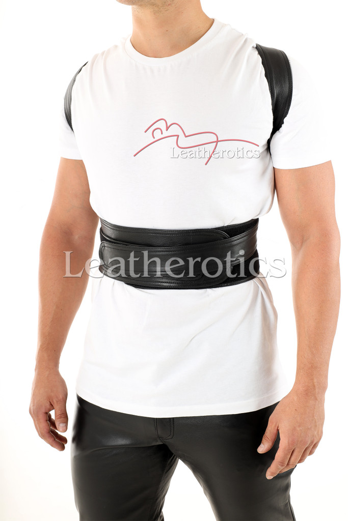 Men's Leather Posture Support Adjustable Belt - front