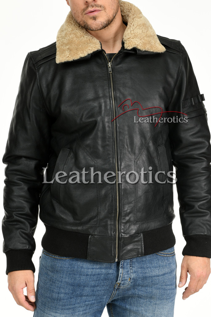 Men's Classic Cowhide Leather Quilted Jacket with Fur Collar