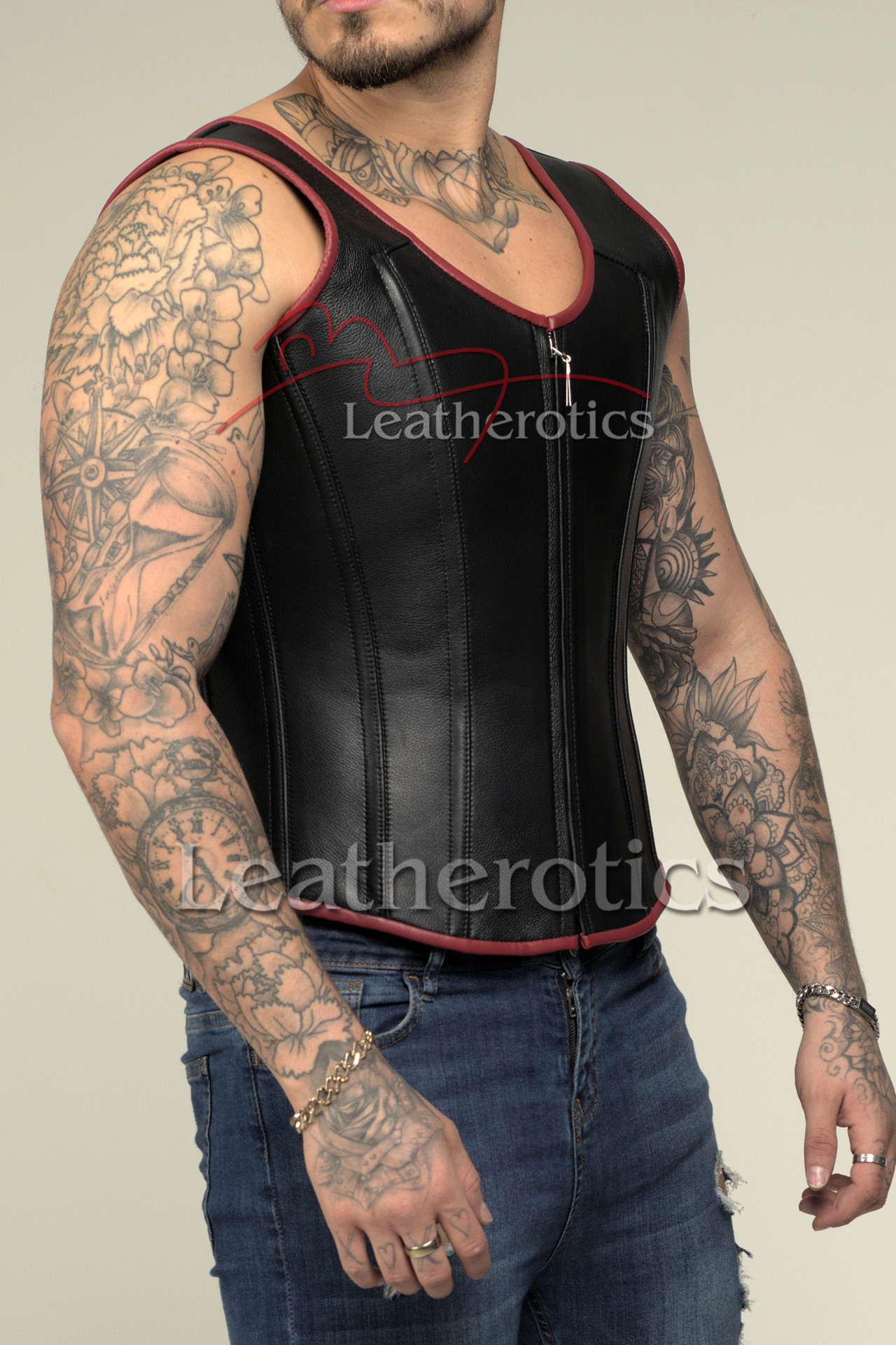 Leather Waistcoat Steel Boned Vest Corset top — free download
