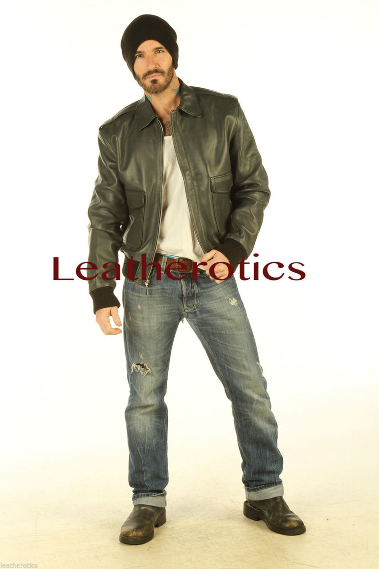 Mens waist length sales leather jackets