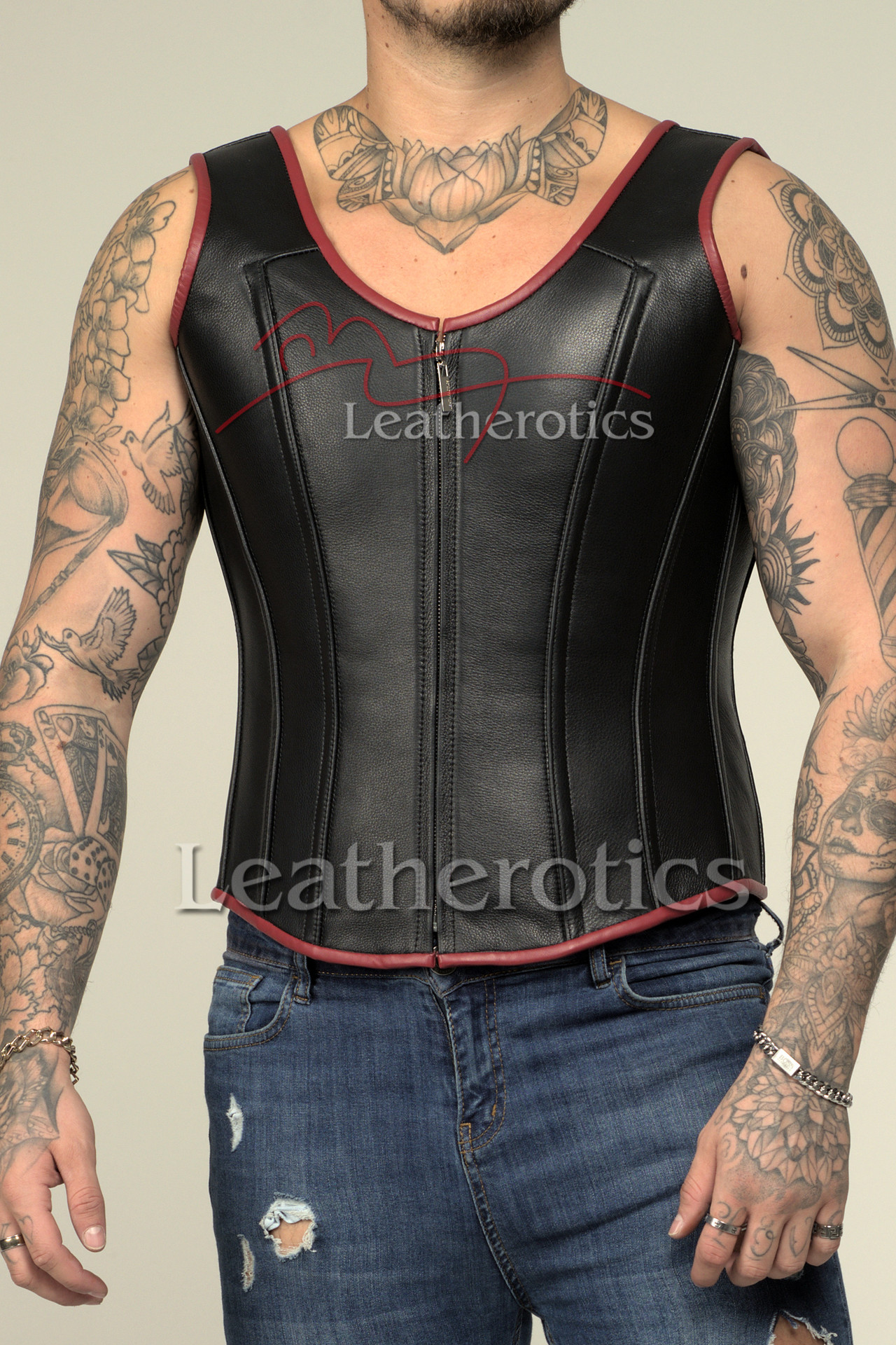 Mens Corset Vest  Leather Overbust