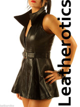 Sexy Black Leather Sleeveless Mini Dress Top MD78 image 3