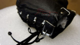 Black leather hood perforated gimp mask with laces  pic 2
