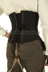 Back view of black men's corset featuring adjustable lace-up closure for a custom fit