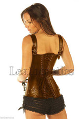Steampunk Brown Leather Corset - back lacing