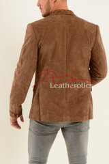 Men's Brown Velvet Blazer back view