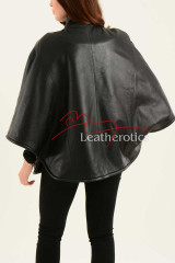 Ladies Fine Leather Cape With Fur Lining back