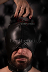 leather BDSM hood - top
