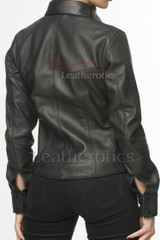 Women's leather shirt back view