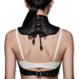 Real leather neck corset back view with adjustable lace-up closure