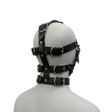 Real leather bondage hood with belts
