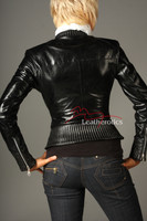 Vegetable Tanned Ladies Leather Jacket Soft Cotton Lined - with extended detail. 