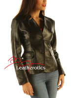 Ladies Leather Blazer Jacket Classic Coat side view