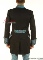 Black Cotton Gothic Steampunk Vintage Dress Coat Pirate Military Top - back

