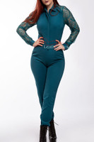 Women's Jumpsuit All in One Dress with Mesh Arms Alle Blue front