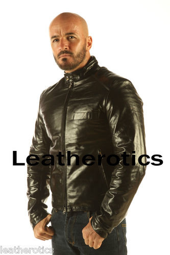 Glazed leather dress waist length cowhide leather jacket
