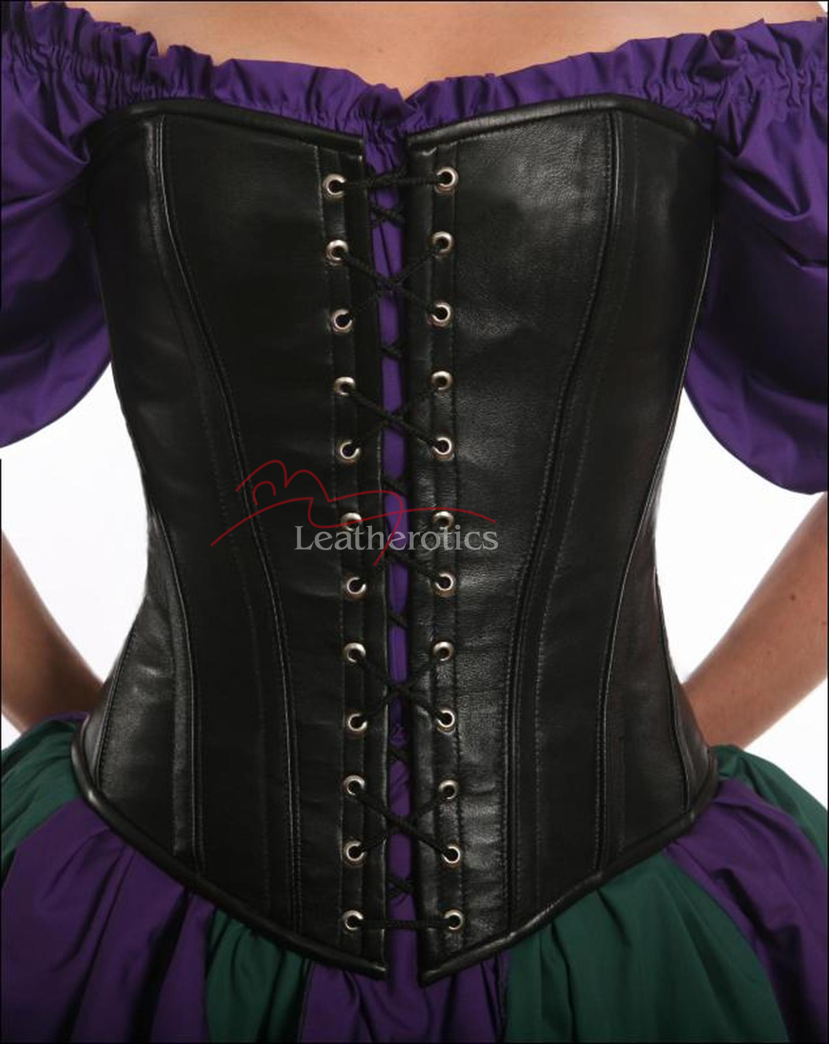 Double Lace Leather Corset Full Steel Boned Corset Overbust Corset 0881