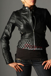 Full Grain Leather Ladies Jacket Fully Lined Funky Top front