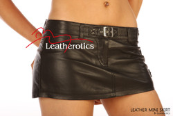 Mini Leather Skirt Black - Front View Zoomed In