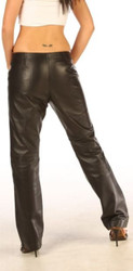 Back view of handcrafted black leather trousers in genuine nappa leather
