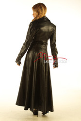  Ladies Black Leather Full Length Dress Coat Burlesque Alternative Clothing image 2