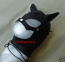Real black leather cat mask, BDSM equipment UK
