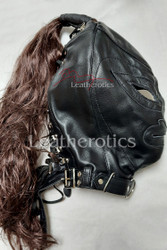Fetish black leather wig mask 1
