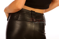 Black Leather Midi Skirt - Back View Zoomed In
