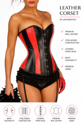 black and red combination steel boned leathre corset