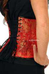 Side View of Red Brocade Steel Boned Underbust Corset