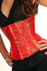 Front View of Red Brocade Underbust Waist Trainer Corset
