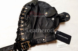 Black real leather hood mask m2