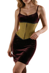 Green cotton underbust corset with full steel boning and modesty panel