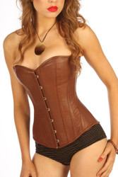 Victorian Classic Brown Leather English Corset steel boned