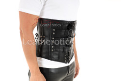 Black Leather Men's Corset - side view