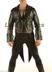 Men's Leather Tailcoat Jacket STPGL decorated with metal buttons