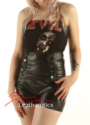 High Waist Leather Shorts Jeans Style - Front View