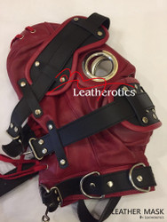Red Full Grain Leather Mask hood soft supple M6