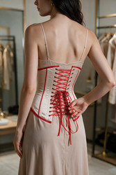 steel boned pink silk colour corset from leatherotics
