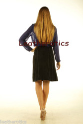 Black Suede Leather A Line Skirt - Back View
